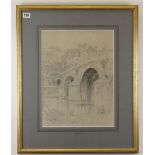 FOLLOWER OF HEDLEY FITTON pencil - bridge over the Seine, Paris, 42 x 31cms, mount inscribed