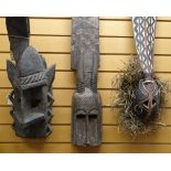 THREE VARIOUS AFRICAN MASKS including Mossi risian crest mask 118cms, Dogon antelope plank mask
