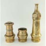 FIRE BRIGADE INTEREST: VIntage brass fire hose short branch and 5/8in. nozzle, stampled with