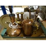 ASSORTED MIDDLE EASTERN METALWARE including copper huqqa base converted to electric lamp, similar