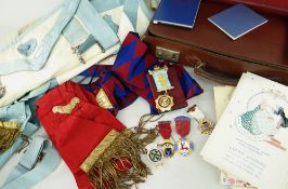 ASSORTED 20TH CENTURY MASONIC MEMORABILIA, with roll of honour and steward medals, blue satin