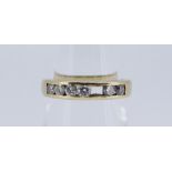 18CT YELLOW GOLD SEVEN-STONE DIAMOND RING (SIX STONES, ONE MISSING), 4.3gms