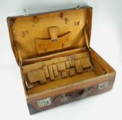 VINTAGE LEATHER GENTLEMAN'S VANITY SUITCASE BY A. DAVIES & CO, 10 Strand London, with pig skin lined