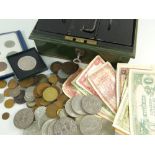 COIN BOX CONTAINING ASSORTED FOREIGN BANKNOTES including Deutschland, Nederland, Japanese,