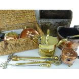 QUANTITY OF VINTAGE & ANTIQUE BRASS & COPPER WARES including helmet shaped coal scuttle, brass