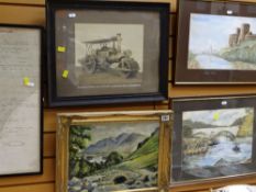 ASSORTED PICTURES including two watercolours by Sulwyn Evans, oil on board by Jennings of Ashness,