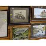 ASSORTED PICTURES including two watercolours by Sulwyn Evans, oil on board by Jennings of Ashness,