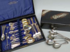 ASSORTED SILVER & ENAMEL SOUVENIR SPOONS, six silver gateau forks, other spoons and a silver mounted