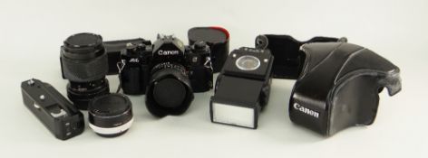 CANON SLR PHOTOGRAPHIC EQUIPMENT: including Canon A1 camera body with Canon 28mm wide angle lens,