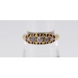 18CT GRADUATED FIVE-STONE DIAMOND RING, size L/M, 3gms