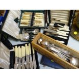 ASSORTED BOXED SILVER PLATED CUTLERY including fish knives and forks, shell shaped dessert spoons
