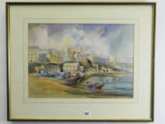 G. WYN DAVIES - watercolour, View of Tenby, signed and dated 1988, 35 x 50cm Condition Report: brown