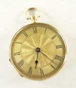 14K YELLOW GOLD SCROLL & FLORAL ENGRAVED OPEN FACED POCKET WATCH, in Bisley H. Munt of Haverfordwest