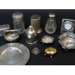 ASSORTED SILVER COLLECTABLES including Victorian oval salt, Victorian pierced nut dish, shell