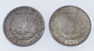 TWO UNITED STATES SILVER ONE DOLLARS, 1890 San Francisco Mint and 1887 Philadelphia Mint (2)