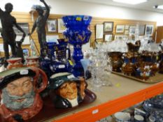 ASSORTED VICTORIAN STAFFORDSHIRE COPPER LUSTRE JUGS & BLUE GLASS TABLE LUSTRE including assorted