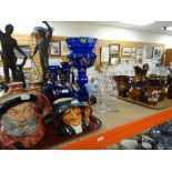 ASSORTED VICTORIAN STAFFORDSHIRE COPPER LUSTRE JUGS & BLUE GLASS TABLE LUSTRE including assorted