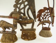 THREE BAMANA CHIWARA ANTELOPE HEADDRESSES all on woven fibre caps, tallest 146cms (3)