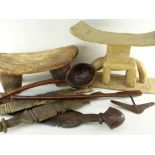 ASHANTI STOOL, LOBI STOOL, THREE TUAREG TENT POSTS, SWAZI AXE, WEST AFRICAN LADLE (7)