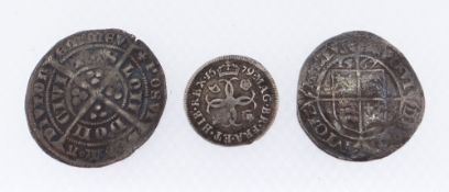 ELIZABETH I, SIXPENCE, 1567; CHARLES II, COIN, 1679; AND BELIEVED EDWARD III GROAT (3)