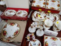 ROYAL ALBERT 'OLD COUNTRY ROSES' DRESSING TABLE ORNAMENTS including pair of candlestick holders,