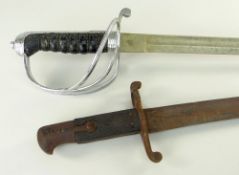 REPRODUCTION 1857 PATTERN ROYAL ENGINEER'S OFFICER SWORD and a bayonet, possibly naval (2)