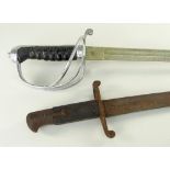 REPRODUCTION 1857 PATTERN ROYAL ENGINEER'S OFFICER SWORD and a bayonet, possibly naval (2)