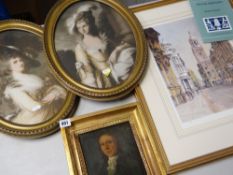 ASSORTED PICTURES & PRINTS including pair of oval prints of 18th Century beauties, Frank Shipsides