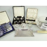 ASSORTED SILVER & SILVER PLATE TO INCLUDE two cased sets of six silver teaspoons, silver plated