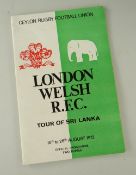 LONDON WELSH RFC 1972 SRI LANKA TOUR PROGRAMME, dated 10 to 26 August 1972, signed by all the