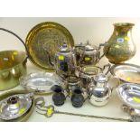 ASSORTED ASIAN, MIDDLE EASTERN & EUROPEAN BRASS & ELECTROPLATED WARES including Victorian four-piece