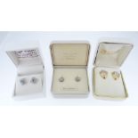 THREE PAIRS OF DIAMOND SET EARRINGS IN BOXES