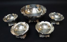 STERLING SILVER BOWL & SET OF FOUR MATCHING SMALLER BOWLS, 29.4oz (5)