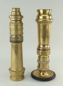 FIRE BRIGADE INTEREST: Two Vintage brass fire hose short branches, one with George V monogram and