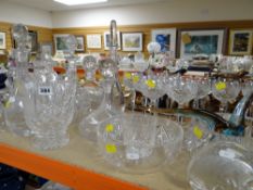 ASSORTED CUT GLASSWARE including hock glasses, several decanters and presentation bowls ETC