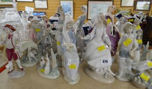 ASSORTED LLADRO & OTHER CABINET FIGURINES together with quantity of vintage teawares