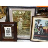 THREE VINTAGE ADVERTISING PRINTS including lithograph calendar 1901, framed princess cabinet,