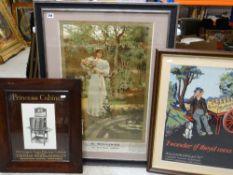 THREE VINTAGE ADVERTISING PRINTS including lithograph calendar 1901, framed princess cabinet,