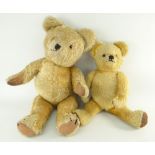 TWO VINTAGE GOLDEN PLUSH TEDDY BEARS, each with growlers or music boxes, largest 60cms, smallest