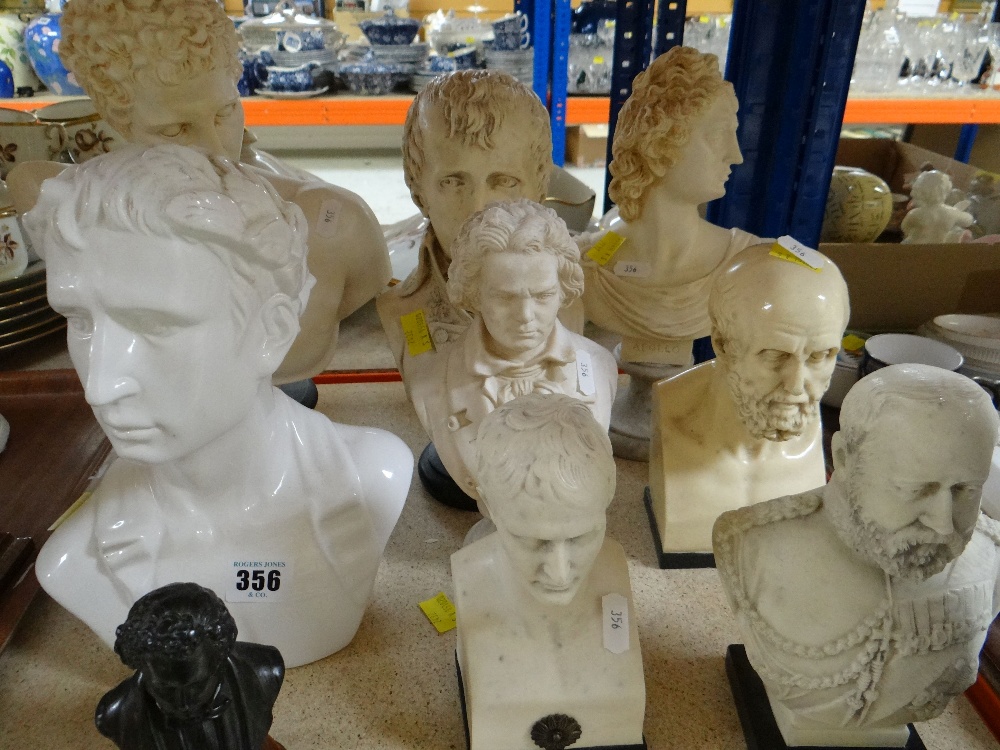 ASSORTED CLASSICAL-STYLE & 19TH CENTURY-STYLE MODEL LIBRARY BUSTS of Napoleon, Aristotle, Beethoven,