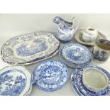 ASSORTED BLUE & WHITE PRINTED POTTERY including Rogers 'Oriental Ruins' pattern, soup plates,