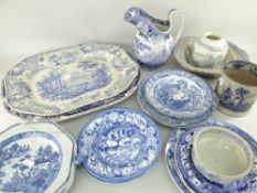 ASSORTED BLUE & WHITE PRINTED POTTERY including Rogers 'Oriental Ruins' pattern, soup plates,