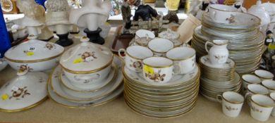 ROYAL COPENHAGEN PORCELAIN PART DINNER SERVICE, sepia painted roses with gilt rims