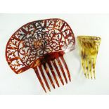 TWO SPANISH TORTOISESHELL PIERCED & CARVED PEINETA COMBS, the largest 26cms high (2)