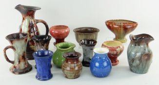 ASSORTED EWENNY VASE VESSELS COMPRISING BOWLS, JUGS & VASES including tortoiseshell glazed