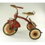 CHILD'S RALEIGH TRICYCLE IN RED WITH WHITE DETAIL, c. 1960's, 70cms long Condition Report: rust