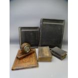 Two vintage Kalamazoo Bakelite type sales ledger and cash books, a Morocco type covered blotter
