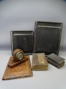 Two vintage Kalamazoo Bakelite type sales ledger and cash books, a Morocco type covered blotter