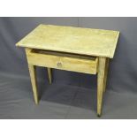 ANTIQUE PINE SINGLE DRAWER KITCHEN TABLE with cleated end top, 64cms H, 73.5cms W, 45cms D
