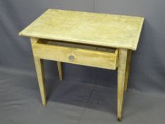 ANTIQUE PINE SINGLE DRAWER KITCHEN TABLE with cleated end top, 64cms H, 73.5cms W, 45cms D